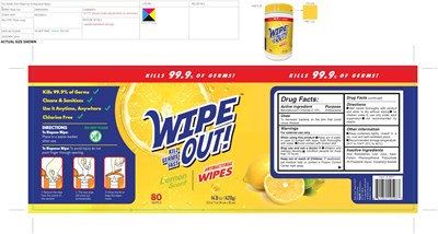 Image Description (Wipe Out Antibacterial Wipes Lemon Scent 80 Pack)